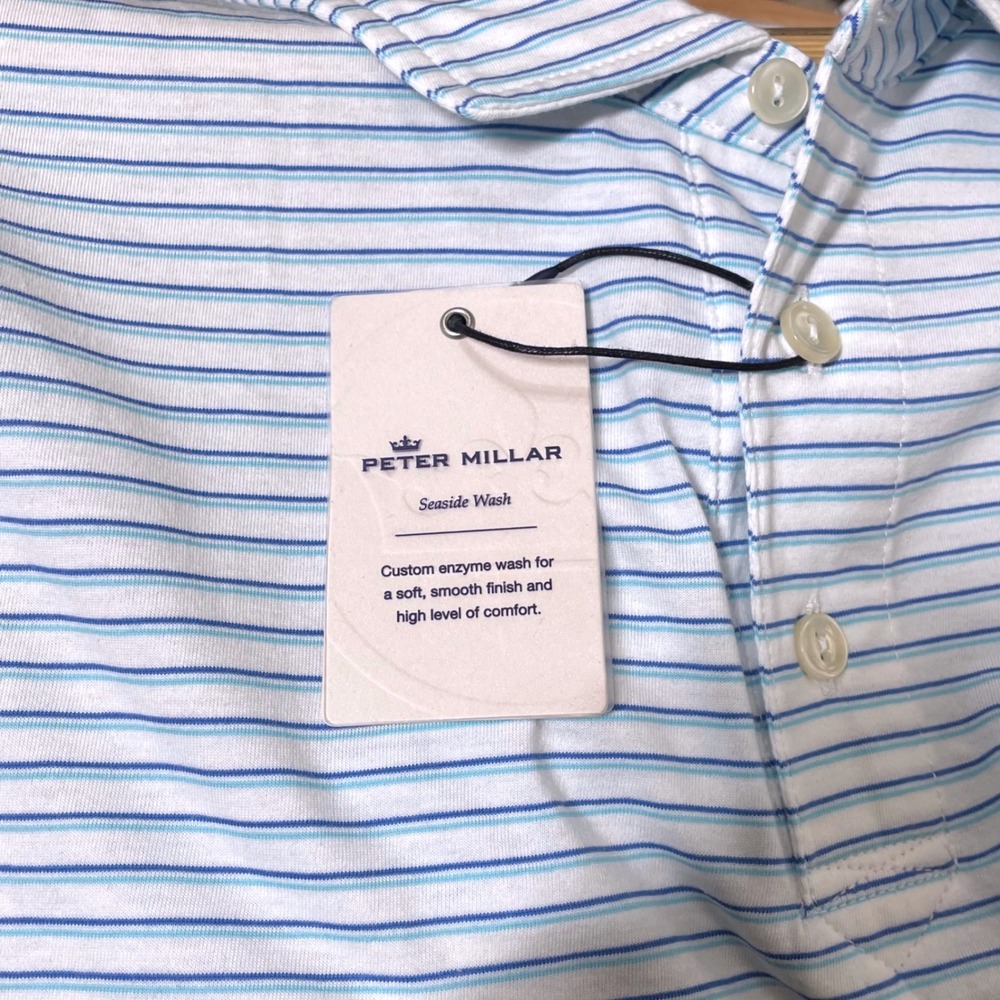 Peter Millar Premium Polo Shirt XXL Blue Stripe Seaside Wash Pima Cotton NWT - Picture 8 of 8